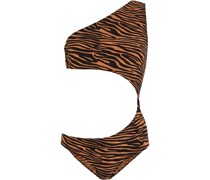 Badeanzug aus Stretch-Crêpe mit Zebraprint, Cut-outs und asymmetrischer Schulterpartie 3