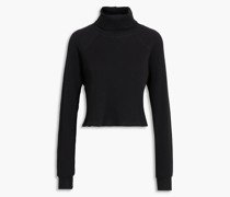 Cropped Rollkragenpullover aus einer Baumwollmischung inWaffelstrick
