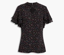 Bluse aus Chiffon mit floralem Print und Raffungen