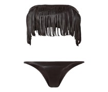 Bandeau-Bikini aus veganem Leder mit Fransen