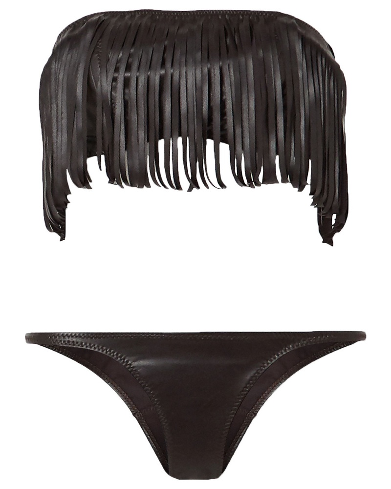 Lisa Marie Fernandez Damen Bandeau-Bikini aus veganem Leder mit Fransen