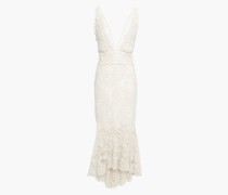 ausgestelltes Midikleid aus Guipure-Spitze aus Baumwolle mit Schnürung