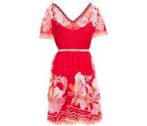 Verziertes Minikleid aus Seiden-Georgette mit Print
