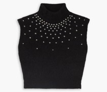 Cropped Strickweste mit Stehkragen und Kristallverzierung