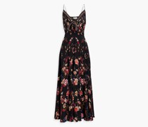 Maxikleid aus Crêpe de Chine aus Seide mit floralem Print und Verzierung