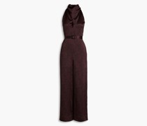 Ashley Jumpsuit aus Crêpe aus Seidensatin mit Schlangenprint, Gürtel und Cut-outs