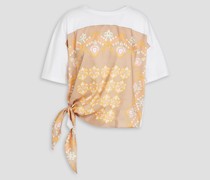 T-Shirt aus Satin und Baumwoll-Jersey mit Print und Knotendetail 1