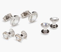 Set aus silberfarbenen Manschettenknöpfen und Hemdnieten mit Swarovski-Kristallen