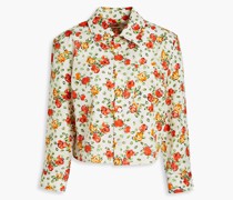 Cropped Hemd aus Baumwollpopeline mit floralem Print