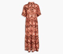 Gerafftes Hemdkleid inMidilänge aus Seide mit Batikmuster 1