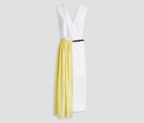 Plissiertes Midikleid aus Baumwollpopeline mit Gaze-Einsätzen