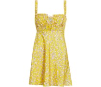 Simie gerafftes Minikleid aus glänzendem Twill mit floralem Print