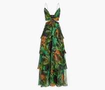 Gestuftes Maxikleid aus Seidenchiffon mit Cut-outs