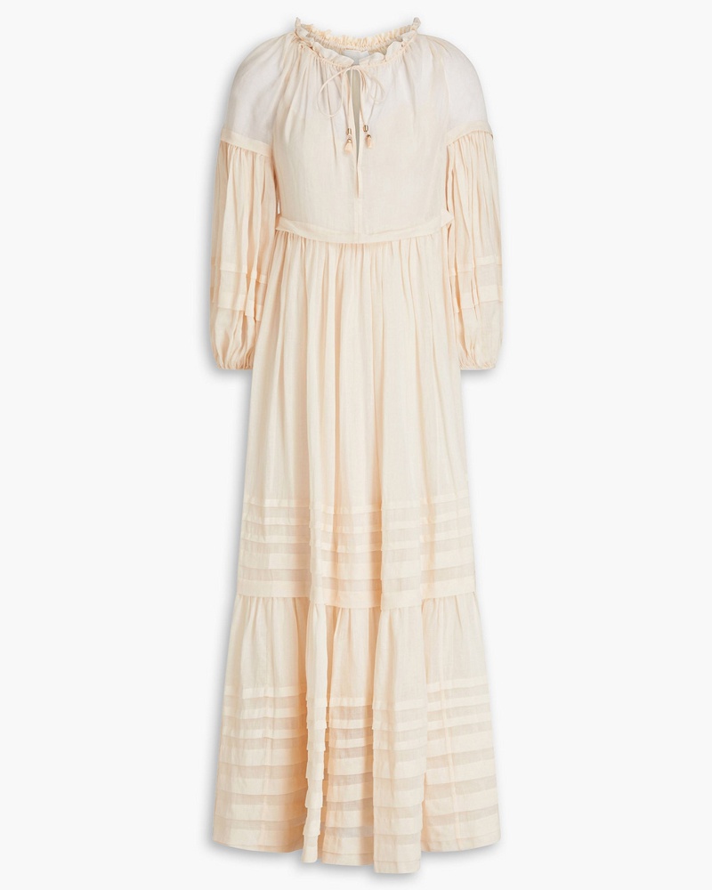 Zimmermann Damen Maxikleid aus Ramie-Gaze mit Raffung und Troddeln 00