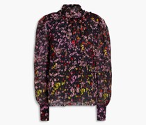 Oberteil aus Satin mit ausbrennmuster, floralem Print und Raffung