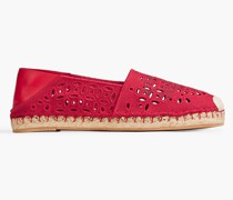 Bedruckte Espadrilles aus einer Baumwoll-Leinenmischung mit Lochstickerei