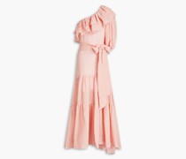 Arden gestuftes Maxikleid aus Gaze aus einer Leinenmischung mit asymmetrischer Schulterpartie