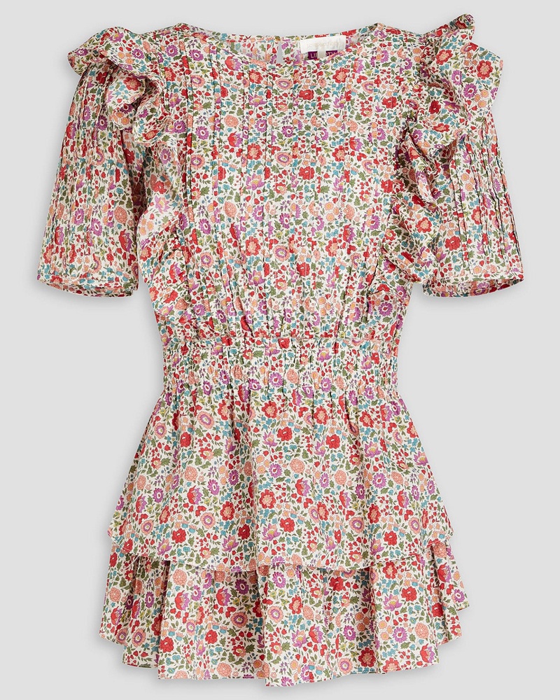 LoveShackFancy Damen Natasha Minikleid aus Baumwolle mit floralem Print und Rüschen