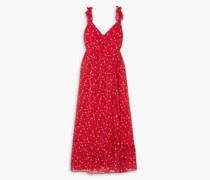 Kleid aus Chiffon mit floralem Print, Rüschen und Wickeleffekt