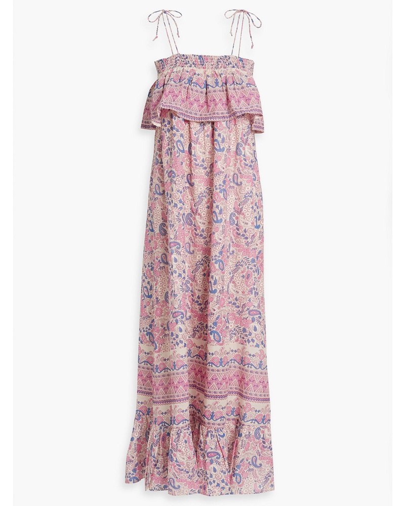 Antik Batik Damen Maxikleid aus Baumwoll-Voile mit Paisley-Print und Cut-outs