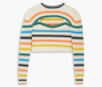 Thousand-In-One-Ways wandelbarer Cropped Pullover aus einer Merinowollmischung mit Streifen