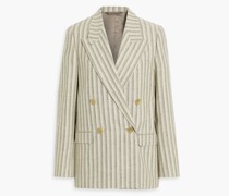 Doppelreihiger Blazer aus Tweed aus einer Woll-Baumwollmischung mit Streifen