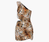 Minikleid aus Stretch-Jersey mit Leopardenprint, Cut-outs und asymmetrischer Schulterpartie