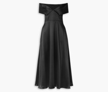 Schulterfreies Midikleid aus Seidensatin