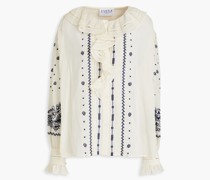 Bichetta Bluse aus Baumwollmusselin mit Stickereien und Rüschen