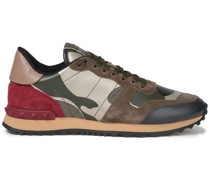 Sneakers aus bedrucktem Leder, Veloursleder und Canvas