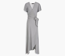 Gestreiftes Midikleid aus Webstoff mit Wickeleffekt M
