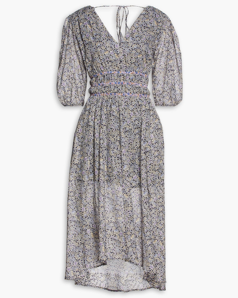 Maje Damen Rilota gerafftes Midikleid aus Baumwoll-Voile mit floralem Print