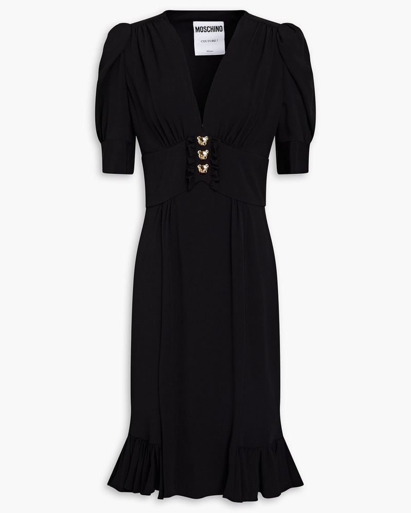 Moschino Damen Gerafftes Kleid aus Crêpe aus einer Seidenmischung mit Rüschen