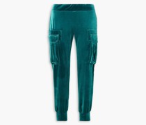 Cropped Track Pants aus Stretch-Samt