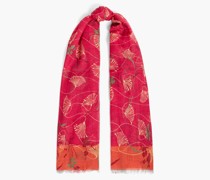 Schal aus Seide mit floralem Print und Fransen