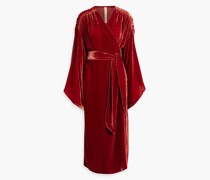 Olina Midi-Wickelkleid aus Samt mit Raffungen