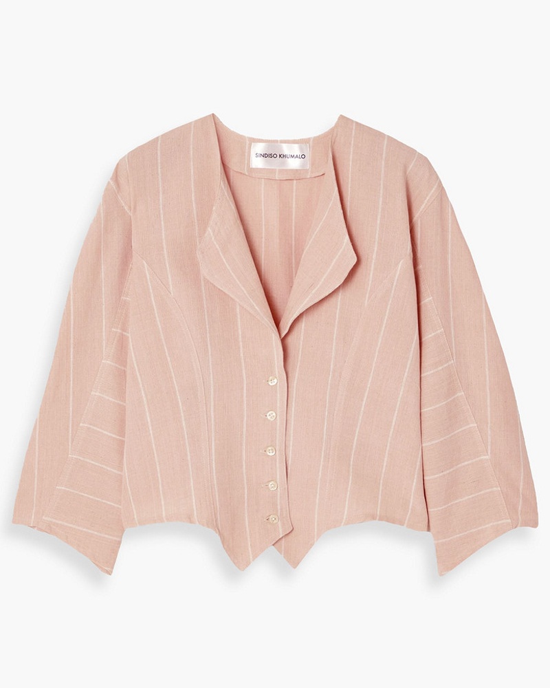 Sindiso Khumalo Damen The Vanguard Rosa gestreifte Bluse aus Baumwolle
