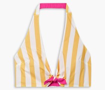 Cropped Neckholder-Oberteil aus Baumwollpopeline mit Streifen und Rückenausschnitt L