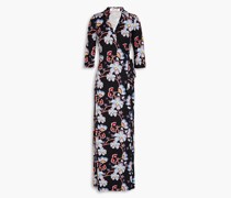 Maxi-Wickelkleid aus Seiden-Jersey mit floralem Print