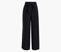 Plissierte Hose mit weitem Bein und Gürtel aus einer Leinenmischung