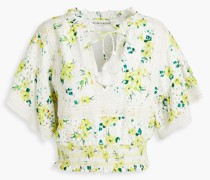 Alice OliviaTabitha geraffte Bluse aus Baumwolle mit floralem Print und Lochstickerei