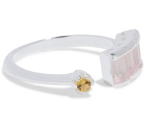 Warped Quadruple Ring aus recyceltem Sterlingsilber mit Rosenquarz und Siamite®