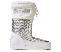 Faux Fur-trimmed Metallic Quilted Shell Snow Boots