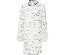 Minikleid aus plissiertem Chiffon mit Polka-Dots und Rüschenbesatz
