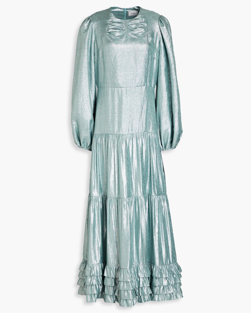 Erdem Damen Lucine gerafftes Maxikleid aus Jacquard aus einer Seidenmischung
