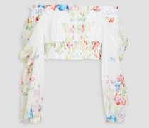 Hince schulterfreies Cropped Oberteil aus Voile aus einer Baumwollmischung mit floralem Print