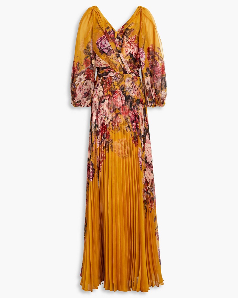 Marchesa Damen Robe aus plissiertem Satin mit floralem Print Marchesa Damen Robe aus plissiertem Satin mit floralem Print