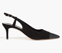 Slingback-Pumps aus Veloursleder mit Lederbesatz