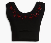 Cropped Obertei aus Rippstrick mit Cut-outs und Verzierung