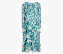 Gestuftes Midikleid aus Krepon mit Print und Fil Coupé